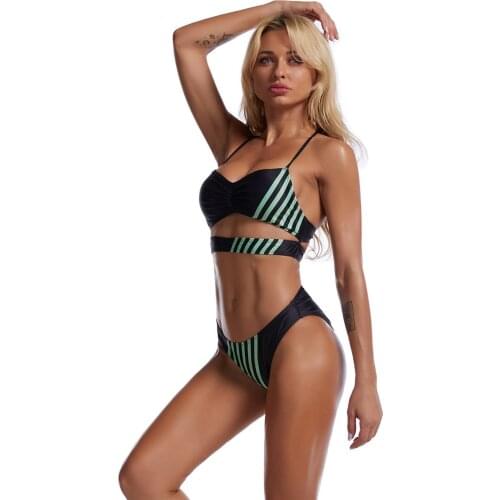 Sexy Ribbed Underwired Bikini 2021 Women Solid V-bra Push Up Padded Two-pieces Bikini Set High Cut Bathing Suit Thong Swimsuit