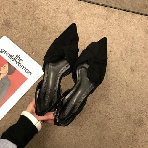 2021 Spring Women Pumps Sandals Flock Dress Casual Shoes Elegant Slingback Pointed Toe Square Heel Black Heel Summer Promotion