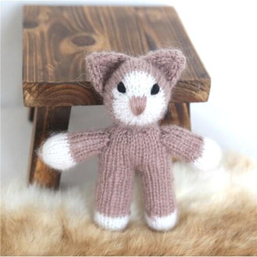 Knitted Kitty toy Newborn Stuffed Animal photography Crochet Tiny Cat for Baby photo props