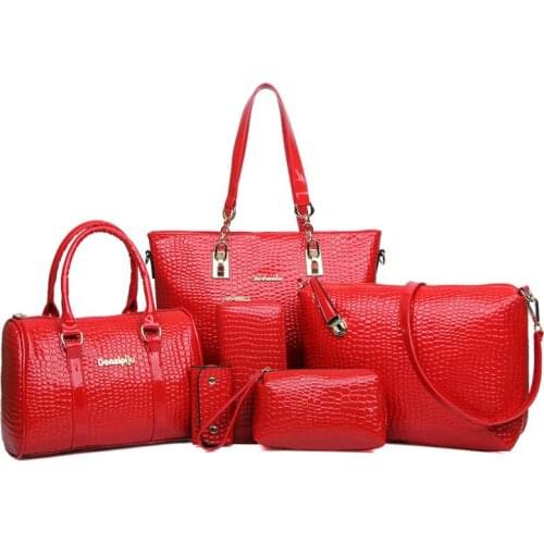 High-end Six-piece Female Bags European American One-shoulder Messenger Bag Fashion Bright Leather Womens Totes Handbag