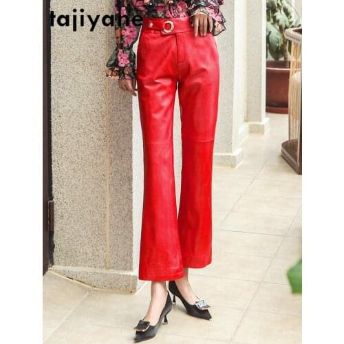 Flare Female Pants Real Sheepskin Leather Pants Women Plus Size Trousers Spring 2021 Pantalon Pour Femme Pph4517