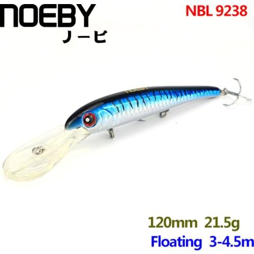 NOEBY 1Pcs Fishing Lure 120mm/21.5g 3-4.5m Floating SuperMinnow Lures Fishing Bait VMC Treble Hooks Colorful 3D Eyes NBL9238