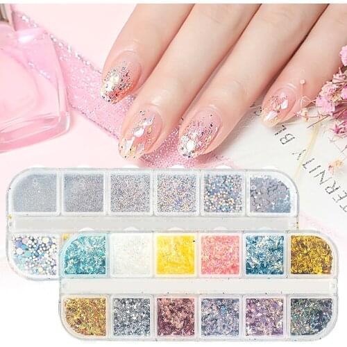 2Box Nail Glitter Aluminum Foils 3D Flake Sticker UV Gel Polish Foil Paper Thin Sequins DIY Manicure Nail Decor Tools