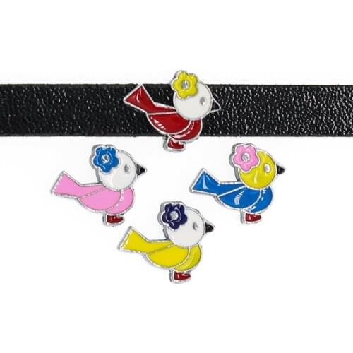 50PCS 8mm Alloy Colorful Chicken Slide Charms Slide Beads DIY 8mm Bracelets Wristbands,Belt Straps Pet Name Collar Wholesale