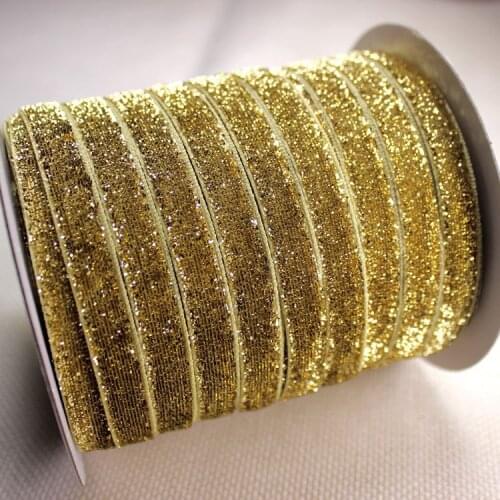 50Yards/lot 3/8'' 10mm Wide Single Side Shimmery Gold Metallic Velvet Ribbon Great for headbands