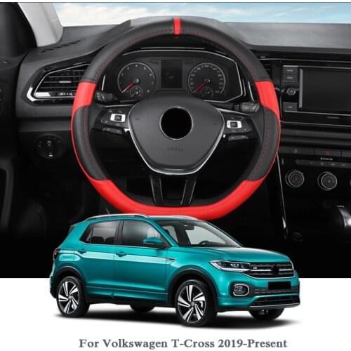 Car Styling PU Steering Wheel Hub Cover For Volkswagen T-Cross 2019-Present Car Steering Wheels Cover Internal Accessories