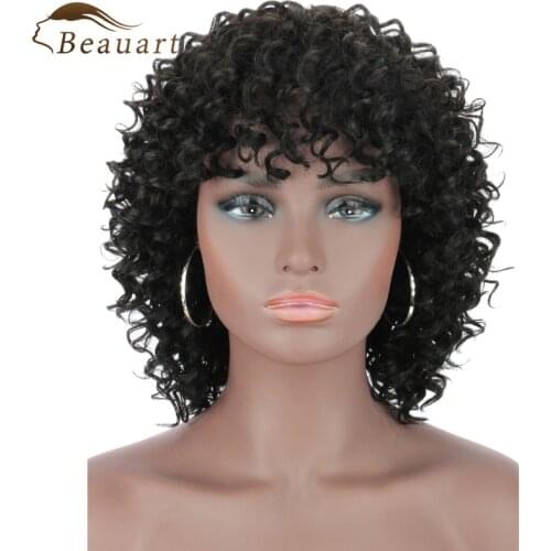 Beauart Bob Cut 100% Human Hair Full Wig For Black Women 12"Short Natural Curls Wig With Hair Bangs Afro Deep Curly Machine Wigs