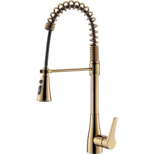 Free ship Modern Tall/High Pull-out/Pull-down ti-gold pvd color Sprayer kitchen mixer tap single hole /handle Deck mounted