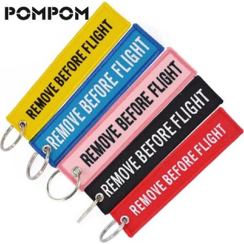 5pcs Remove Before Flight Car Keychains Red Embroidery key chains Aviation gifts keyring Key Fobs tag Chaveiro Masculino jewelry