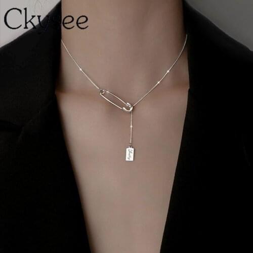 Ckysee Design 925 Sterling Silver Necklace Paperclip Pin Pendant Necklace For Fashion Women Girlfriend Simple Charms Silver Jew