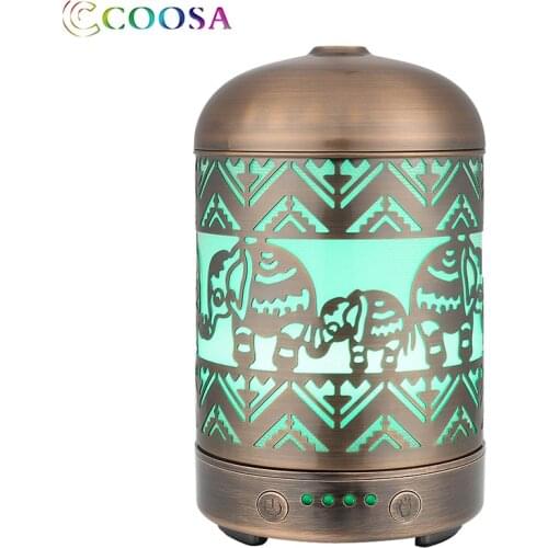 COOSA Vintage Handmade Metallic Craft Air Humidifier 100ml Essential Oil Diffuser 7 Color LED Light Aroma Diffuser for Baby Gift