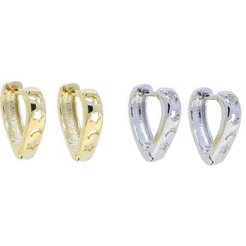 Gold Silver color V Shaped Heart Cubic Zircon Hoop Earrings Making Fashion Jewelry Hot Sale wedding party jewelry round earrings