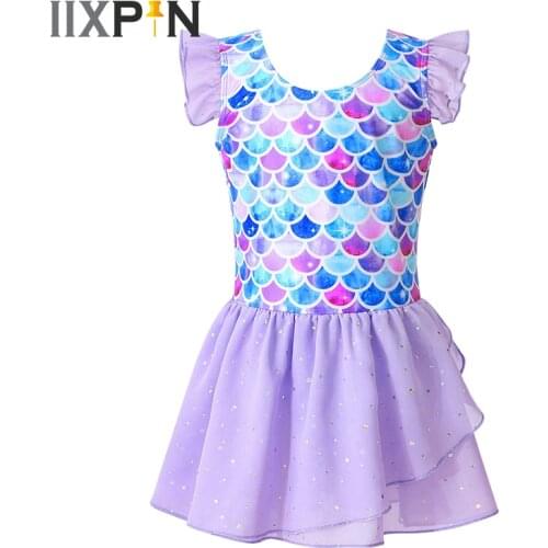 Ballet Dress Girls Shiny Sequins Ruffle Sleeveless Dance Wear Kids Ballet Gymnastics Leotard Tutu Dress Figure Skating Dress