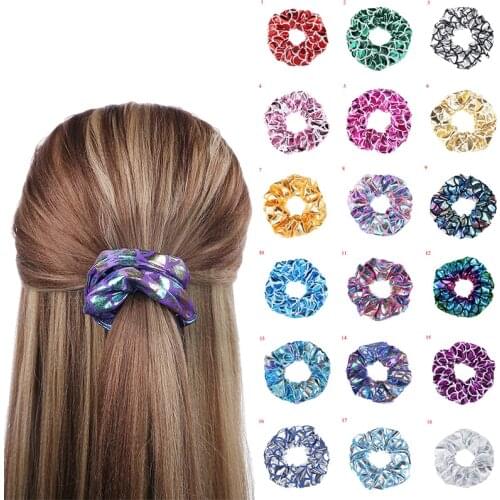 Fish scale Pattern Elastic Hair Scrunchies for Girls Women Glitter Shiny Hair Ties Ponytail Holder Hair Band Accessories New