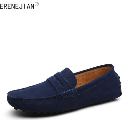 ERENEJIAN Mens Gunuine Leather Loafers Moccasins Non Slip Soft Comfortable Driving Shoes Slip On Flats Footwear Big Size 38-49