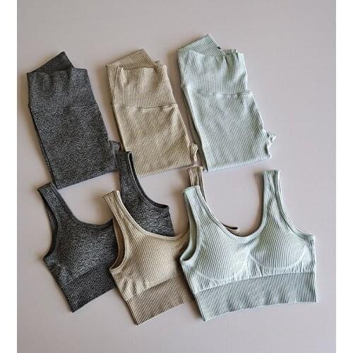 2PCS Seamless Yoga Set Fitness Clothing Sportswear High Waist Women Gym Leggings + Tights Padded Push-up Sports Bra Sports Suit