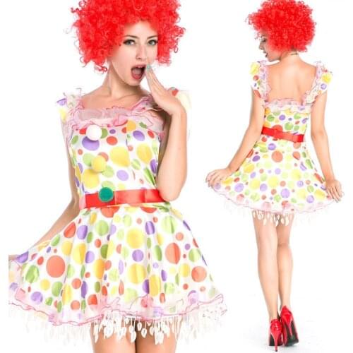 With the wig cartoon Circus Clown role plays the clown Cosplay take the Halloween Costume