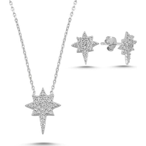 Kutaydan Zircon Cubic Zirconia North Star 925 Sterling Silver Set Made in Turkey