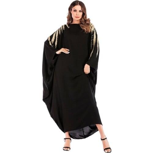 Gold embroidery muslim dresses muslim gown loose dresses plus one size black womens dresses muslim clothing arab robe 5256