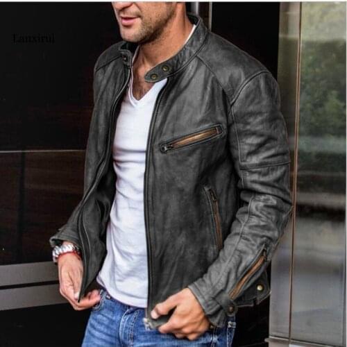 Spring Autumn Mens Casual PU Punk Leather Jacket Coat Men Vintage Motorcycle Leather Jacket Black Brown Wine Red Tops Outwear