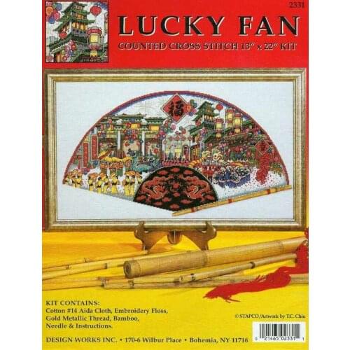 Design Works Crafts - 2331 Lucky Fan Cross Stitch Kit Package Greeting Needlework Counted Cross-Stitching Kits New Style