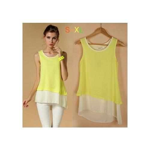 Eu New summer Chiffon Dress,Candy color splicing False-two-pieces Camisole Dress Tank Vest Mini Dress Brazil Ru Drop ship