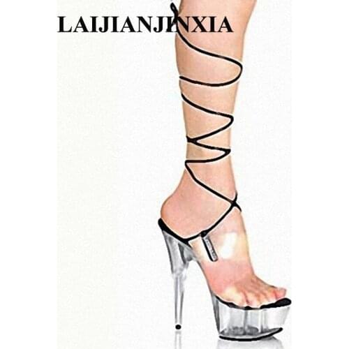 New 15cm Women Wedding Party Shoes High Heels Platform Dancing Shoes Sandals Crystal Open Toe Dance Shoes