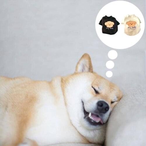 Pet Clothes Cartoon Print Spring And Summer Teddy Bichon Small And Medium-Sized Dog Fluorescent Letter T-Shirt Black White