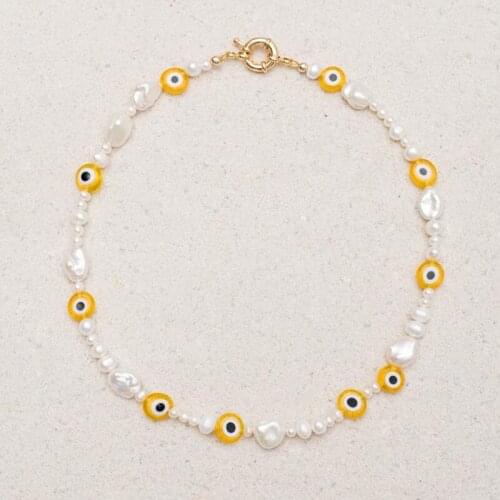 Baroque freshwater pearls beaded necklace women fashion statement jewelry handmade eye beads charm chokers gift for friend