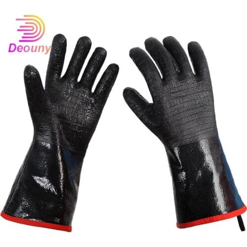 DEOUNY 14/18 Inch Cooking BBQ Gloves High Temperature Heat Resistance Oven Mitts Fire Proof Grill Microwave Multifunction Gloves