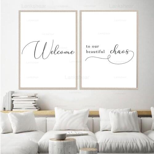 Line Words Drawing Poster Print Welcome To Our Chaos Home Decoration Nordic Black White Canvas Painting Wall Art for Living Room
