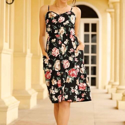 Dresses for Women Vintage Floral Printed Daisy Spaghetti Strap Sundress Summer Beach Sexy Halter Dress Sleeveless Sling Vestidos