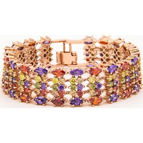Rongyawei Rose Gold Color Mona Lisa Multicolor CZ Stones Cluster Women Bracelet Jewelry Wedding Party Gift