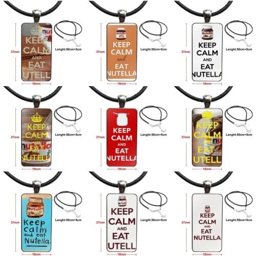 For Christmas Gift Keep Calm And Eat Nutella Vintage Jewelry Steel Color Glass Cabochon Choker Pendant Long Rectangle Necklace
