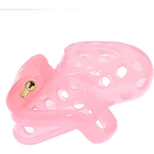 Pink Plastic Chastity Device With 4 Penis Ring Multiple Locks Venting Hole Design Super Breathable Chastity Cage Sex Toy for Men