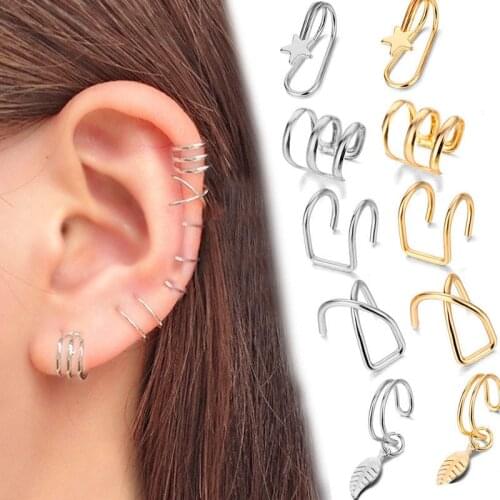 Gold Star Leaves Non-Piercing Ear Clip Earrings For Women Men Simple Fake Cartilage Ear Cuff Jewelry Clip