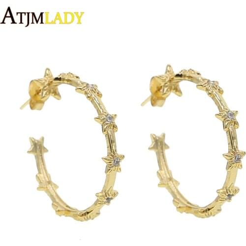 Gold filled classic sparking cz hoop design cz cluster full stone hoops with star engagement fashion women chic boho earring