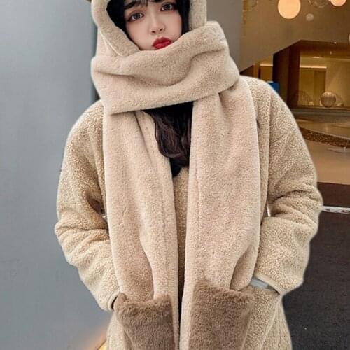 Hats in Bear Shape with Ears -One -Piece Hats Fuzzy with Hand Protection for Winter Warm Keeping & Wind Protection