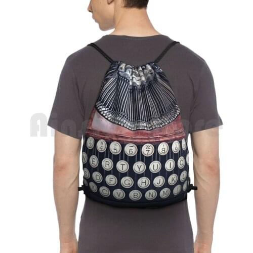 Vintage Typewriter Backpack Drawstring Bag Riding Climbing Gym Bag Typewriter Vintage Old Old Fashioned Vintage Keys Round
