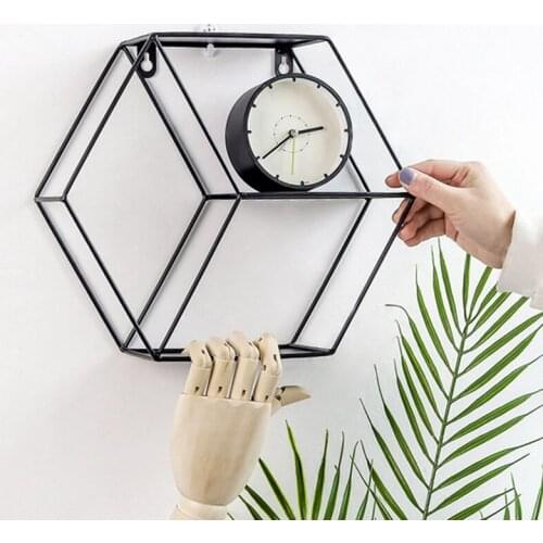 Iron Rack Wall Mounted Shelf Hanging Storage Holder Home Bedroom Display Hook Flower Stand Hexagonal Nordic Style Home Decor