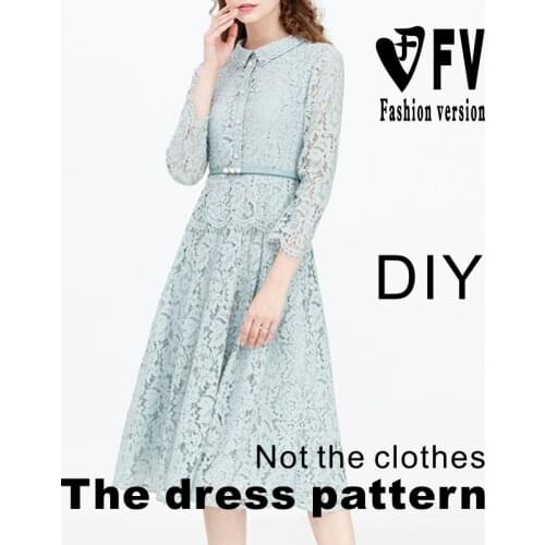 Ladies pattern lace fashion lapel dress 1:1 pattern clothing cutting drawings BLQ-490