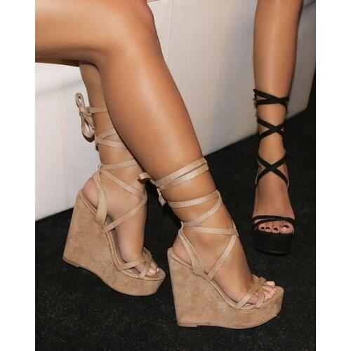 Moraima Snc Newest Open Toe Platform Wedge Sandal Summer Sexy Lace-up Gladiator Shoes Woman Fashion Runway Party Dress Heels