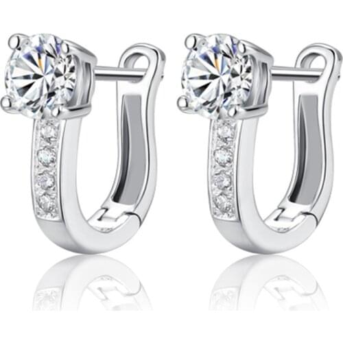 LByzHan Genuine 925 Sterling Silver Pendientes Earrings Harp Zircon Studs HorseShoe Earrings For Women Wedding Gift