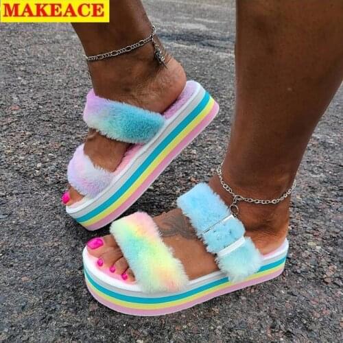 Womens Shoes 2021 New Suede Soft Soles Casual Womens Slippers Open-toe Non-slip Color Fashion Shoes Versatile Platform Shoes