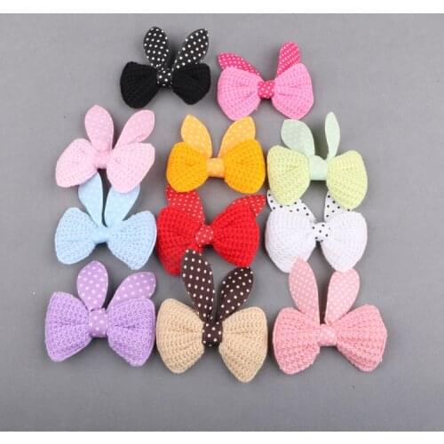 100pcs handmade Woven Crochet Ribbon Knot Bow Kawaii Animal Rabbit Ear Bows Garment Ornament Accessories Hair Jewelry DIY 60mm