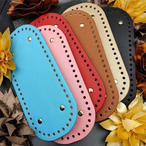 13 Colors Long Bottom for Knitted Bag PU leather Bag Accessories Handmade Bottom DIY Crochet Oval Bag Bottom 22x10cm