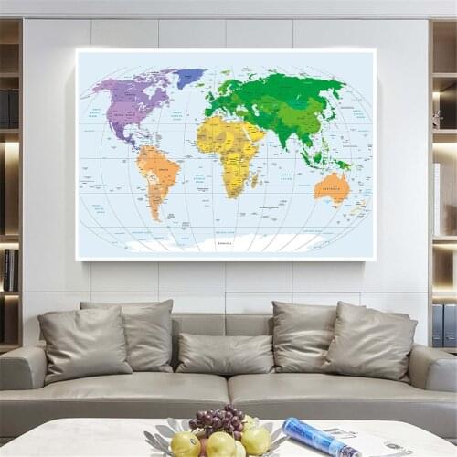 150*100cm Map of The World Non-woven Large Canvas Painting Wall Art Poster Living Room Home Decor School Supplies