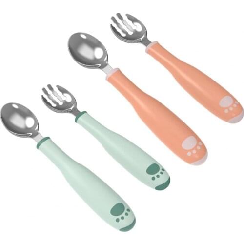 2Pcs/Set 2 Colors Creative Training Tableware PP Handle 360 Degree Rotation Utensils Baby Feeding Spoon Fork Sets for Outdoor