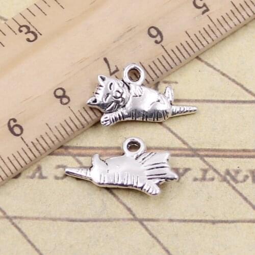 20pcs Charms Lazy Cat 20x12mm Tibetan Bronze Silver Color Pendants Antique Jewelry Making DIY Handmade Craft