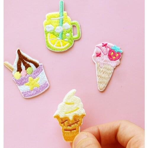 4pc Embroidery Ice Cream Gadget Lemon Tea Badge Set for Baker Waiter Waitress Pastry Chef Uniform Accessory Cafe Restaurant A2
